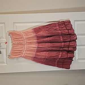 Nolita Bohemian Midi Strapless Dress Peach Mauve Ombre Cotton BeachWear Size S